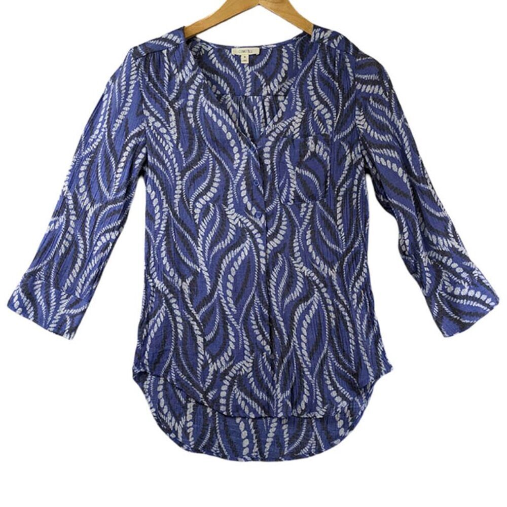 Como Blu Tunic Womens Small Blue White‎ Abstract Print 3/4 Sleeve Feminine